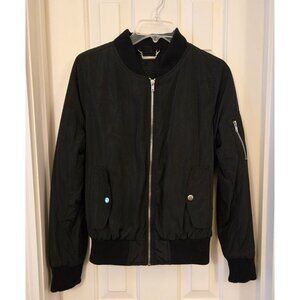 Joujou Womens Black Bomber Jacket With Faux Fur Lining & Ribbed Cuffs Medium